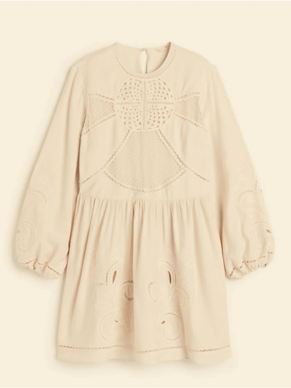 H&M Cream Eyelet Long-Sleeve Dress